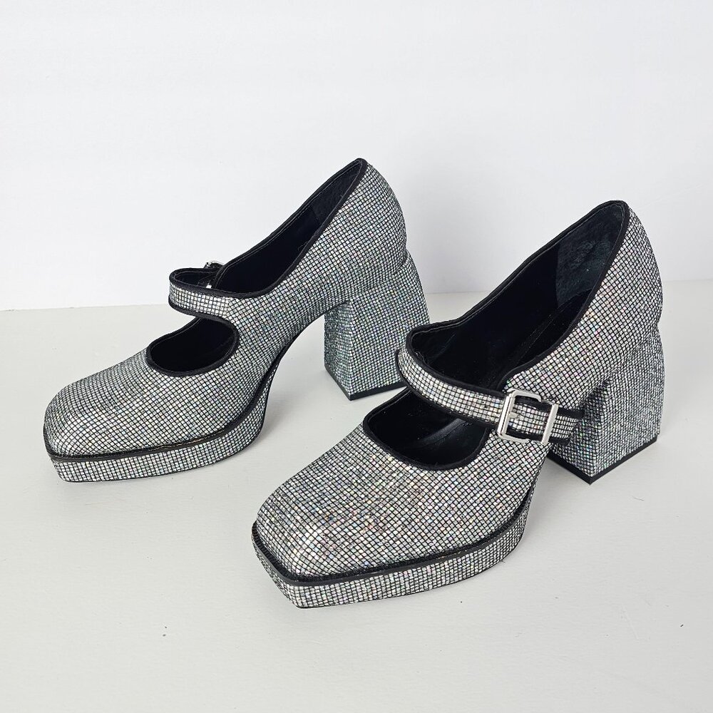 NWOT - Gianni Bini Glittering Silver Mary Jane Heels